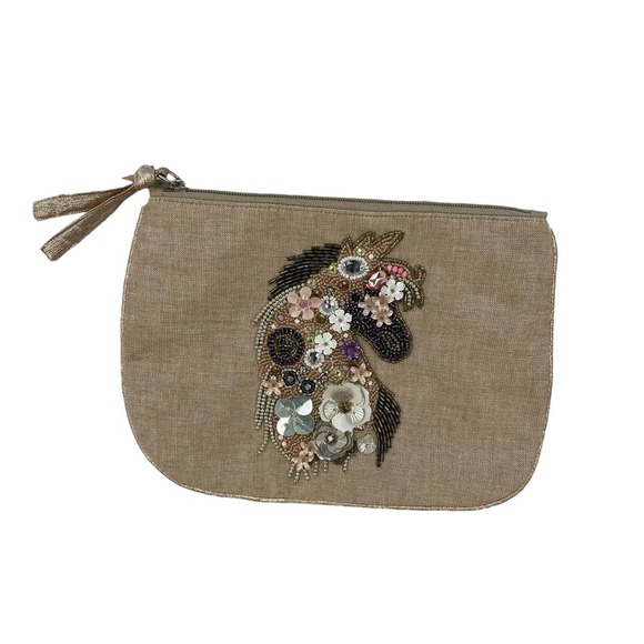 Unbranded Floral Beaded Unicorn Zip Up Cosmetic Bag - Picture 1 of 7